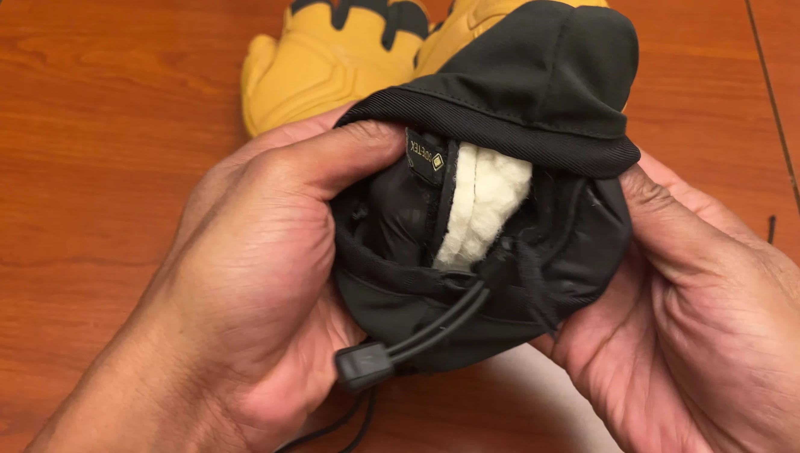 Close-up showcasing the boiled wool inner lining.