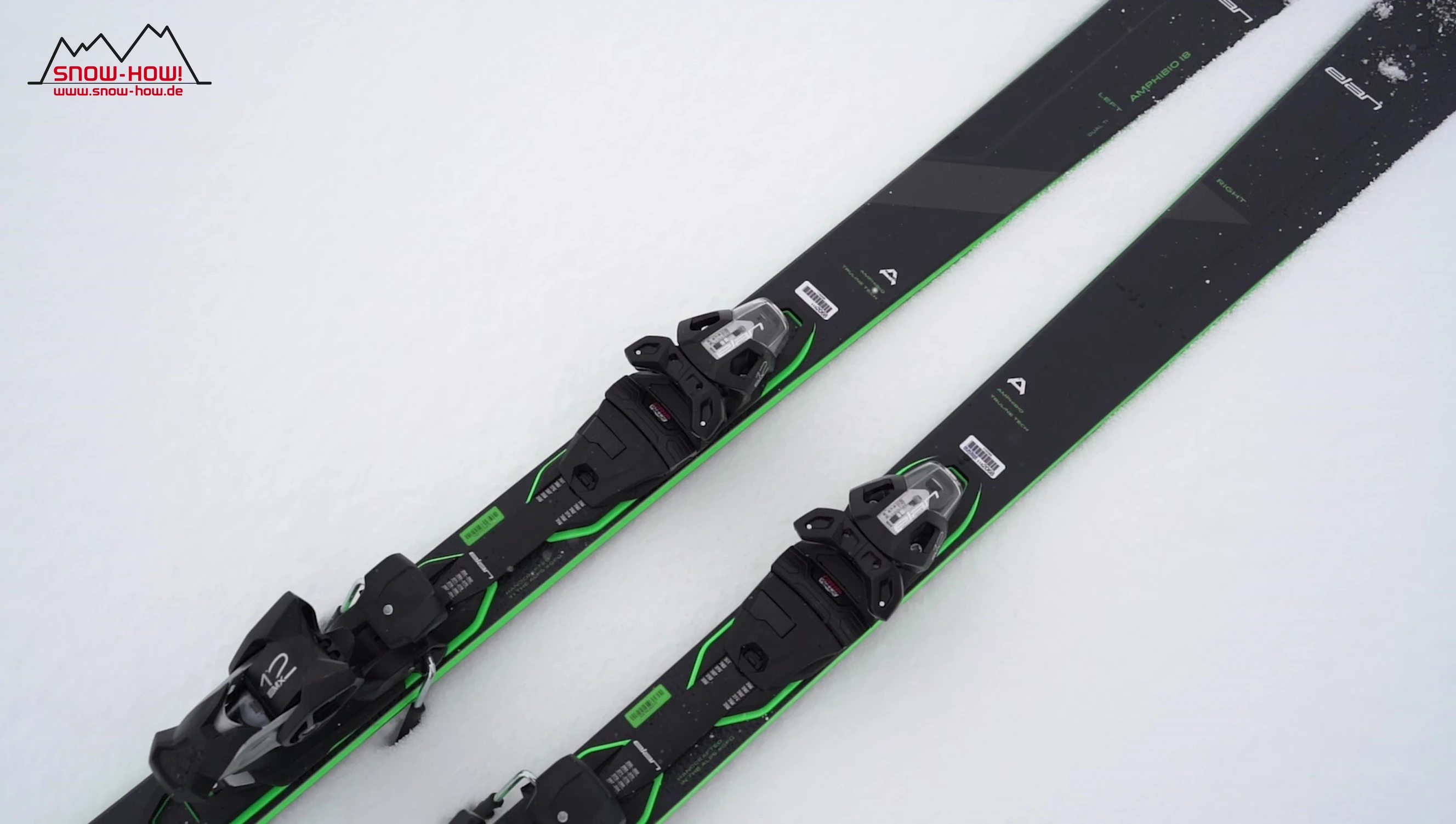 Skier illustrating the agility and ease of turn initiation on Elan Amphibio 18 skis.