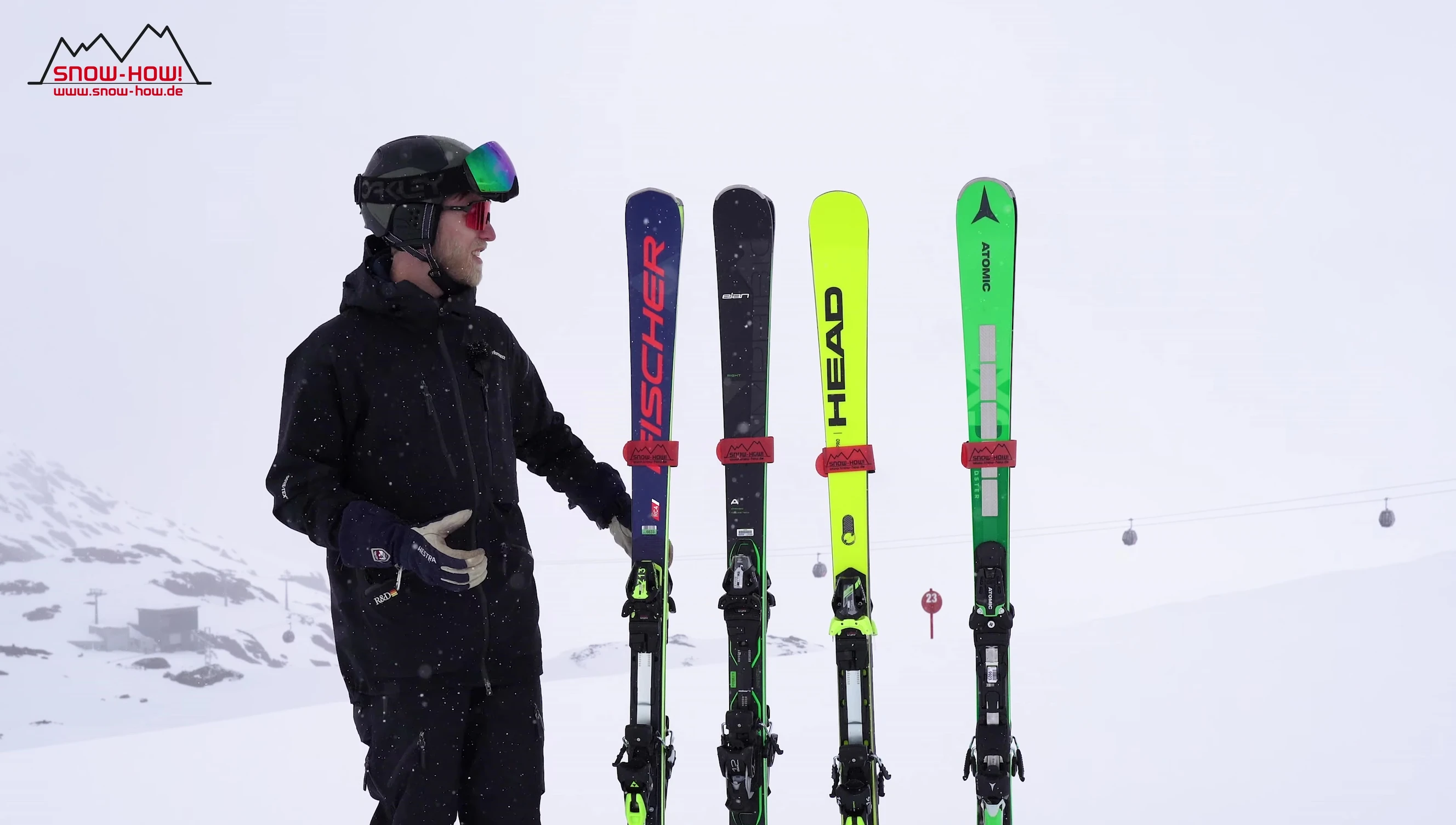 The Fischer RC4 skis shown with a focus on their design and detailing.