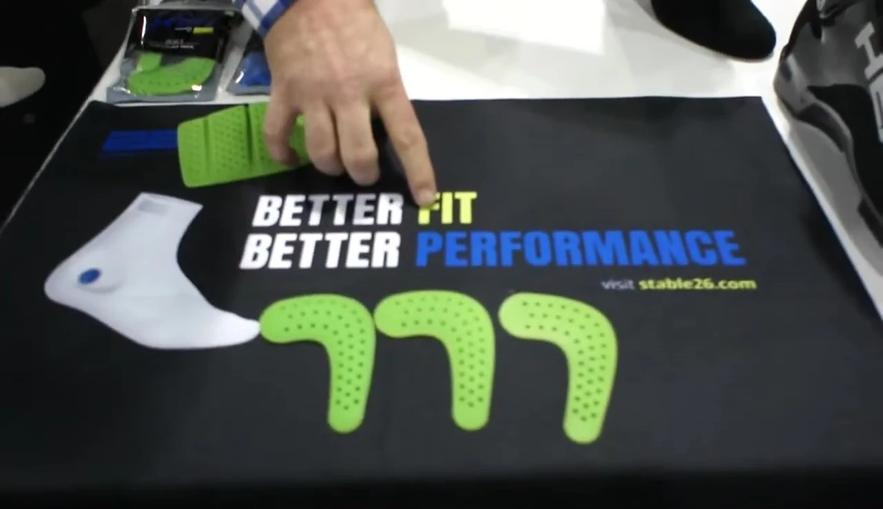 Silicone inserts of varying thicknesses are shown, emphasizing the customizable fit.