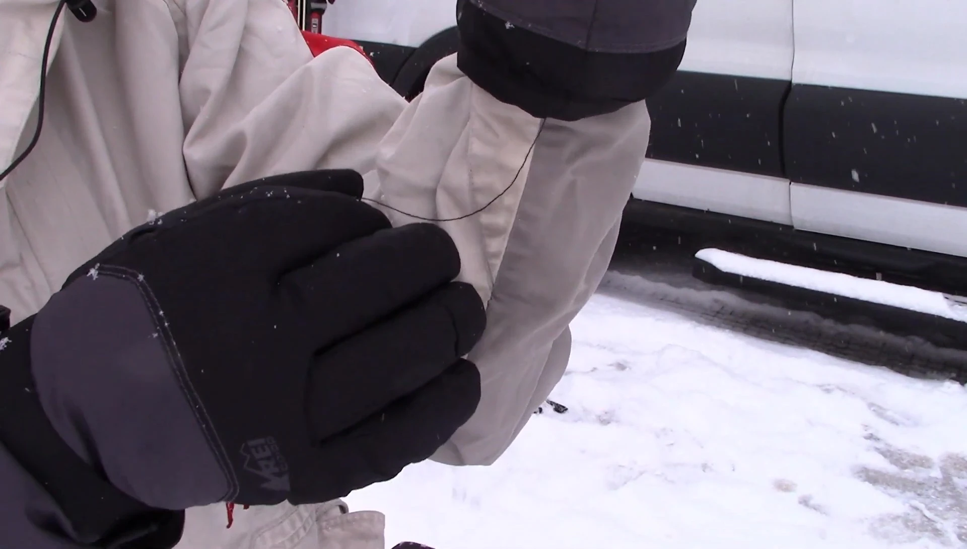 Close up showing the slight fraying near cuff of the glove