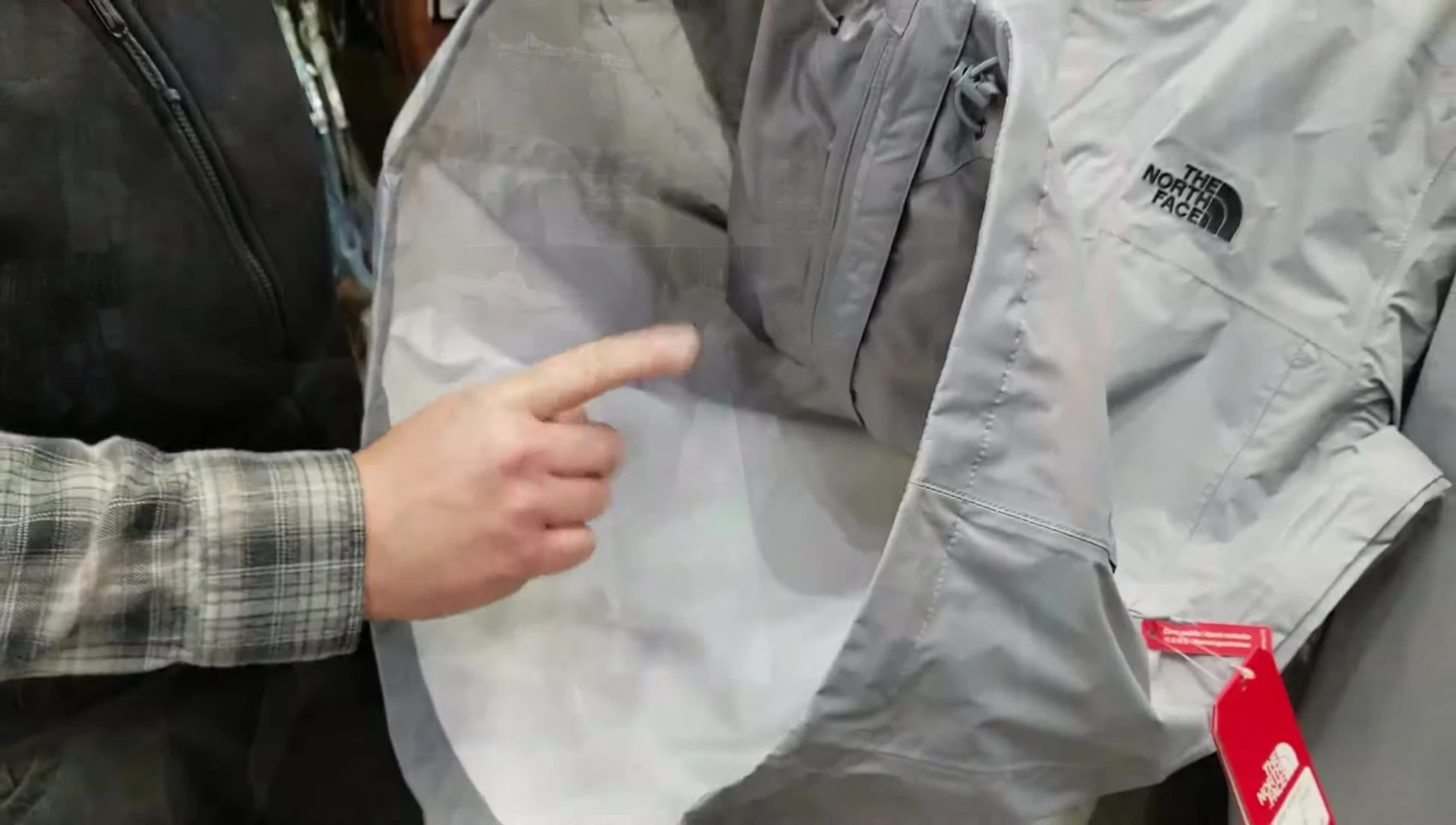 Close-up of a powder skirt on a ski jacket.