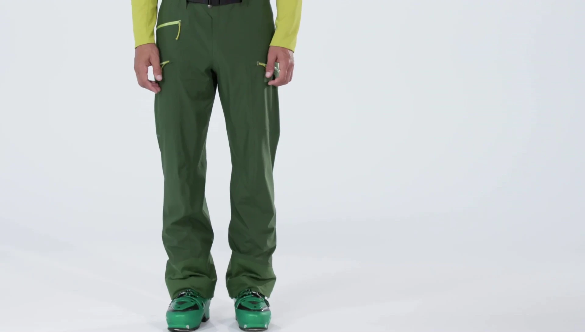 A shot showcasing the pants in action during backcountry skiing.