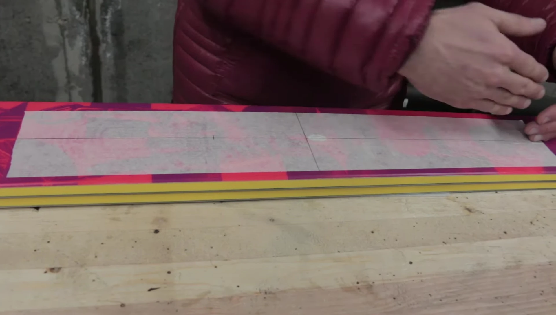 Close-up of the center lines on the masking tape.