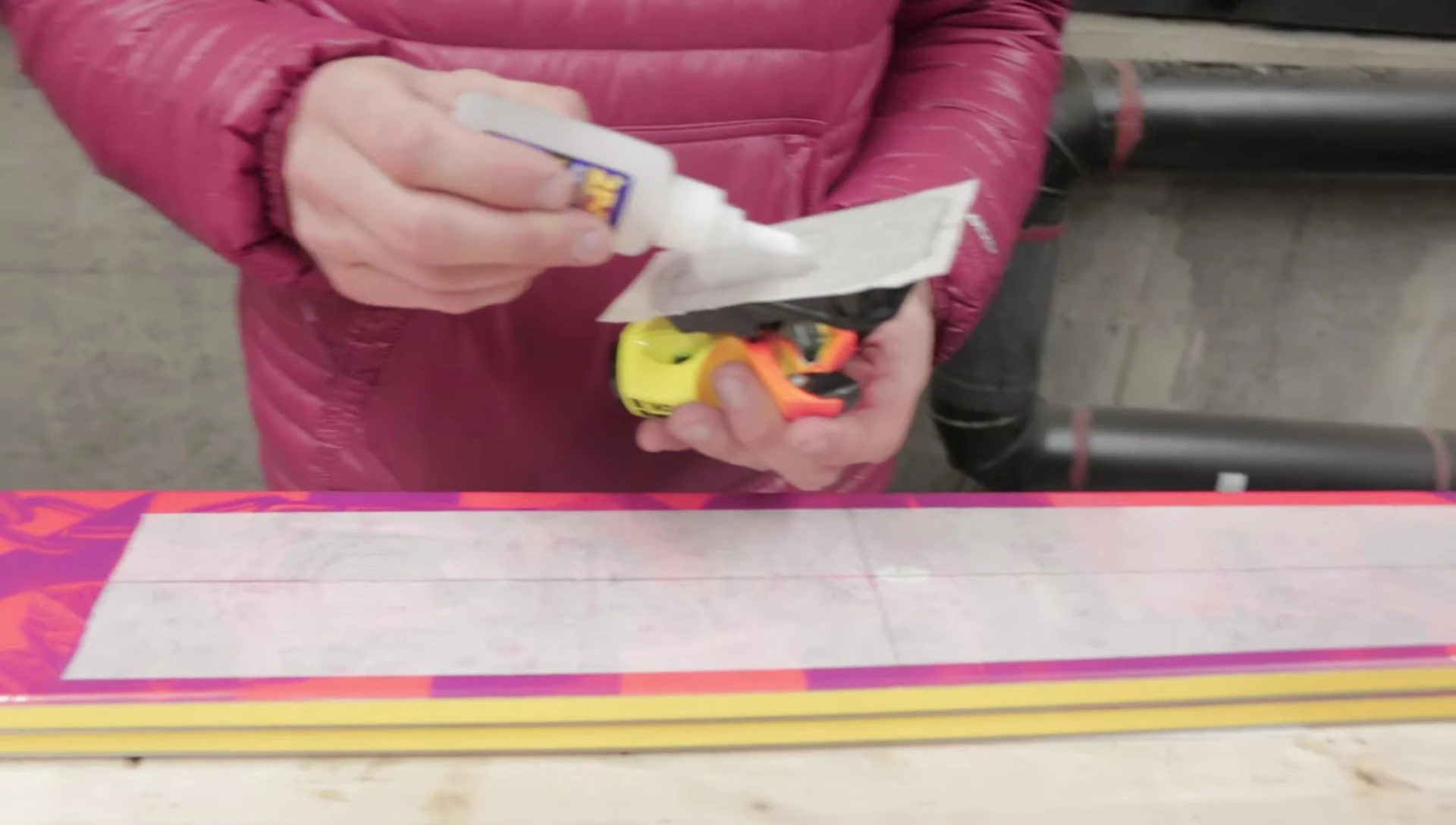Applying super glue to the toe piece base.
